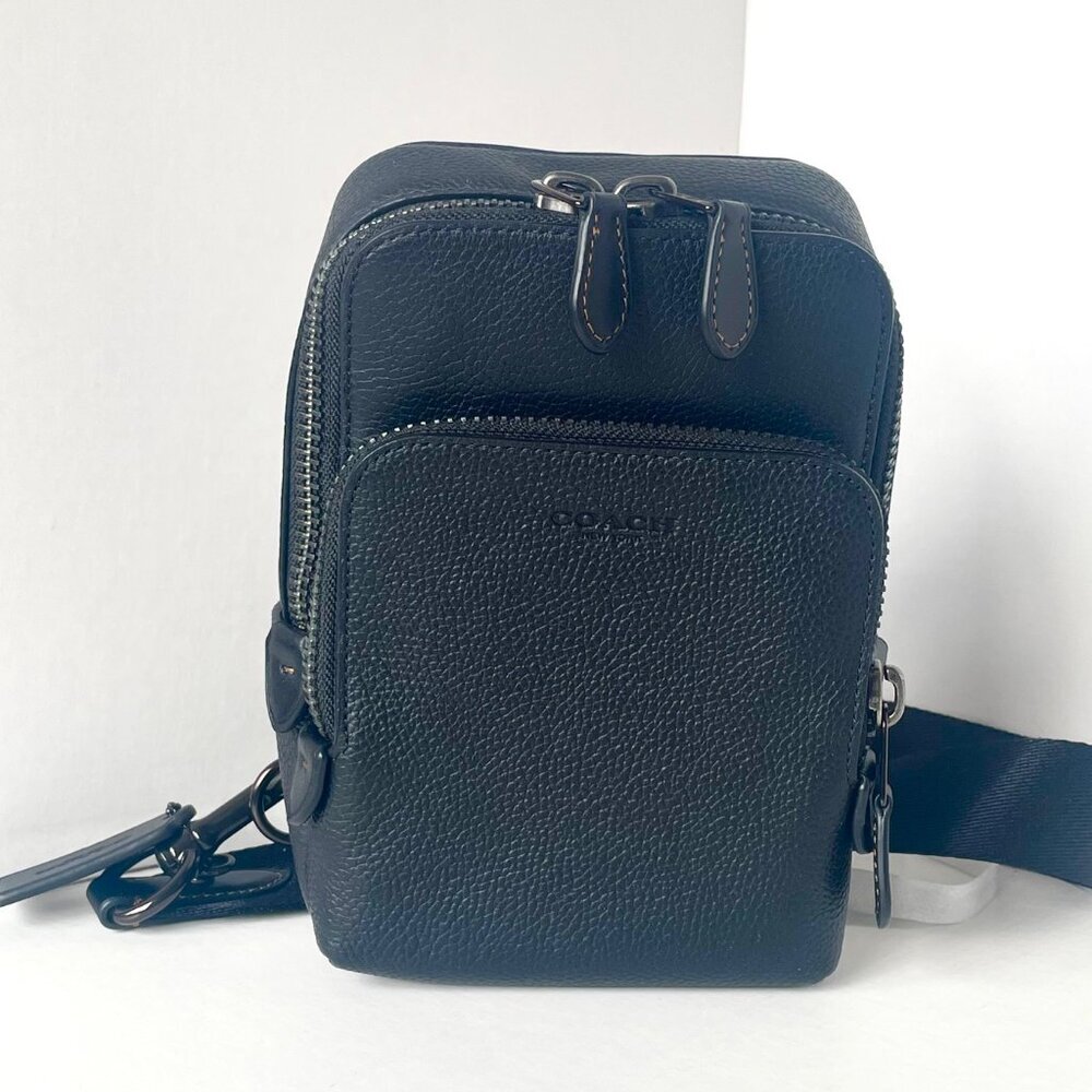 Coach Gotham Sling Pack 13 Black Pebbled Leather CR849 Bag - Picture 14 of 14